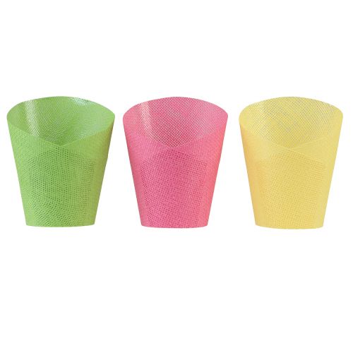 Floristik24 Planter paper woven pink, yellow, green Ø7cm H13cm 12pcs