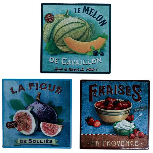 Coasters ceramic motif fruit vintage 15x15cm 3pcs