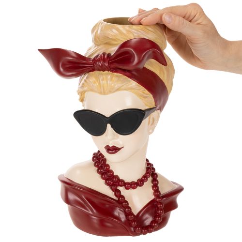Woman Head Vase with Sunglasses and Pearl Necklace, 30cm, Polyresin | Floristik24.co.uk