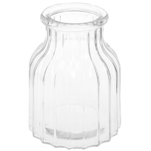 Vase glass grooves glass vase decorative glass clear Ø11cm H15cm 2pcs