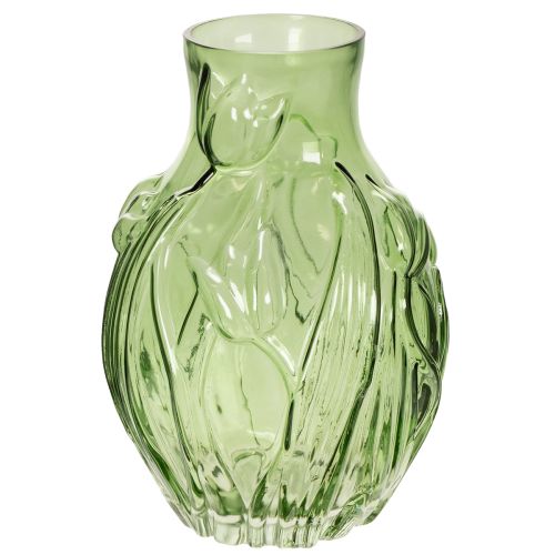 Glass vase with embossed tulip design for interior decoration, 22.5cm