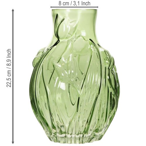 Product Glass vase with embossed tulip design for interior decoration, 22.5cm