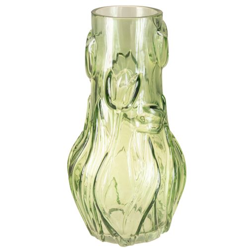 Glass vase with embossed tulip design for harmonious room design, 30cm