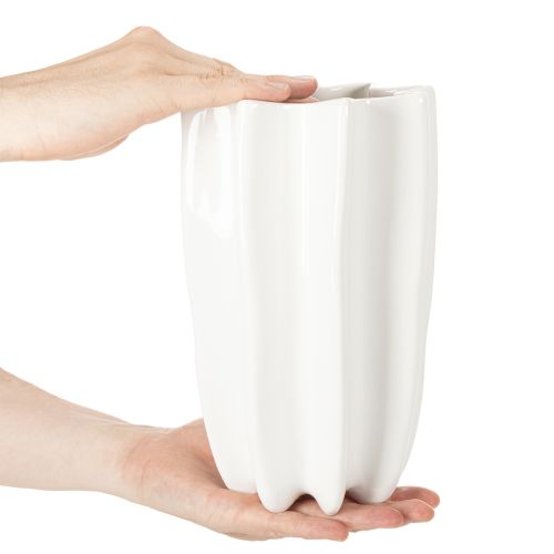 White Ribbed Ceramic Vase for Dried Flowers 24cm | Floristik24.co.uk