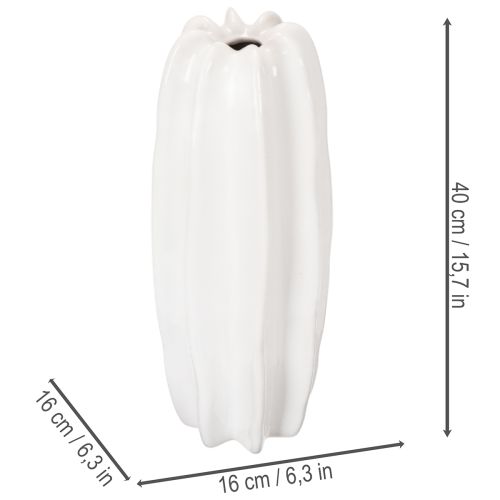 White Ribbed Ceramic Vase for Dried Flowers – 40cm | Floristik24.co.uk