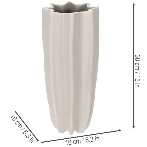 Modern Ribbed Ceramic Vase, Taupe Matt, 38cm | Floristik24.co.uk