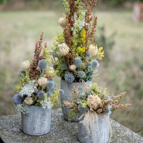 Floristik24 Vase concrete white flower vase with relief flowers vintage Ø14.5cm