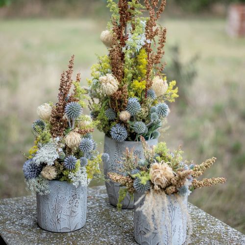 Product Vase concrete white flower vase with relief flowers vintage Ø14.5cm