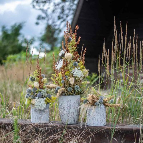 Product Vase concrete white flower vase with relief flowers Ø12.5cm 2 pieces