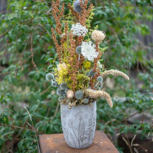 Product Vase Concrete White Flower vase with relief flowers vintage Ø18cm