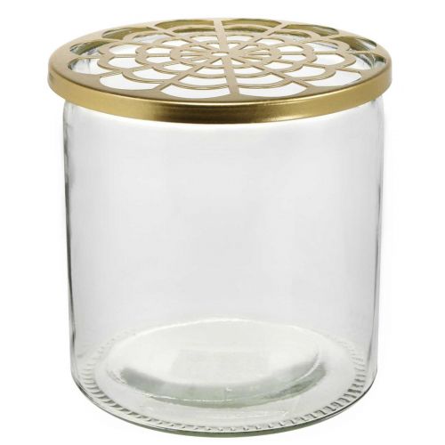 Product Vase with metal lid, plug-in aid, glass vase with plug-in attachment, table decoration H15cm Ø15cm