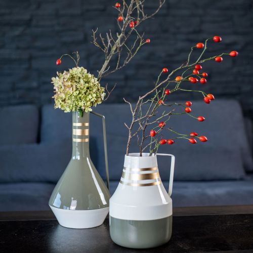 Vase metal handle decorative jug grey/cream/gold Ø17cm H23cm