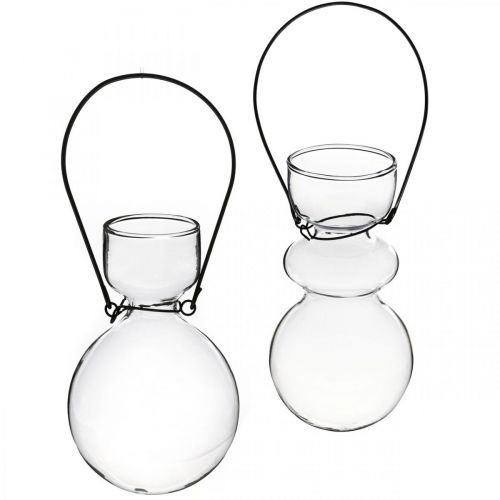 Product Mini glass vases for hanging bracket bulbous H11/11.5cm set of 2