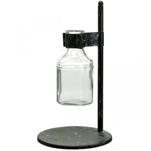 Decorative vase decorative bottle glass with metal stand black Ø13cm