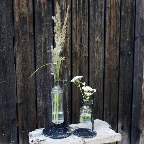 Product Decorative vase decorative bottle with metal stand black Ø16cm