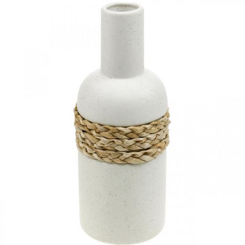 Flower vase white ceramic and seagrass vase table decoration H22.5cm