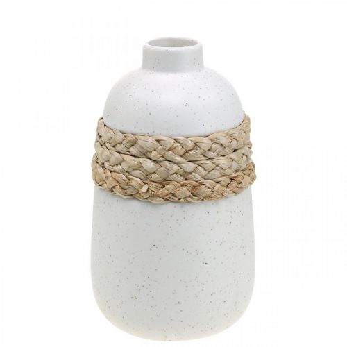 Product Flower vase white ceramic and seagrass vase summer decoration H17.5cm