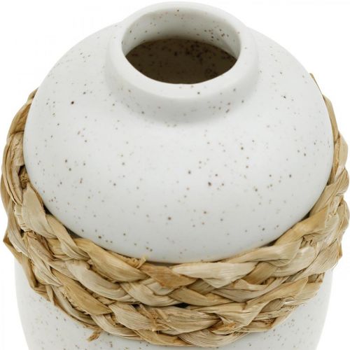 Product Flower vase white ceramic and seagrass vase summer decoration H17.5cm