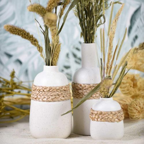 Product Flower vase white ceramic and seagrass Small table vase H10.5cm