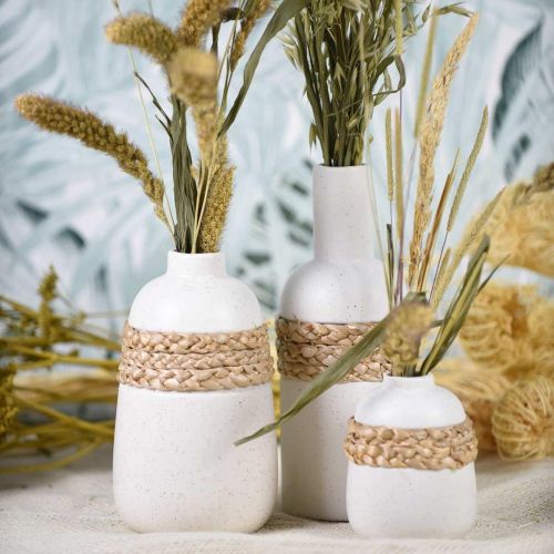 Product Flower vase white ceramic and seagrass vase table decoration H22.5cm