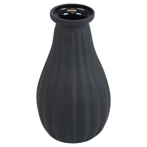 Floristik24 Vase black glass vase grooves decorative vase glass Ø8cm H14cm