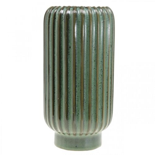 Product Ceramic vase, table decorations, fluted decorative vase green, brown Ø10.5cm H21.5cm