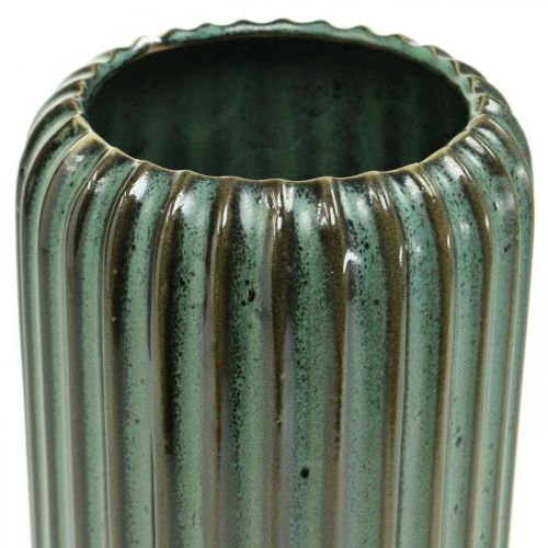 Product Ceramic vase, table decorations, fluted decorative vase green, brown Ø10.5cm H21.5cm
