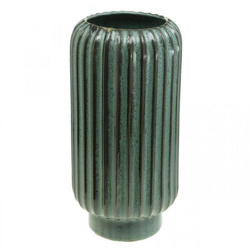 Floristik24 Decorative vase, flower arrangements, table decorations, vase made of corrugated ceramic green, brown Ø15cm H30.5cm