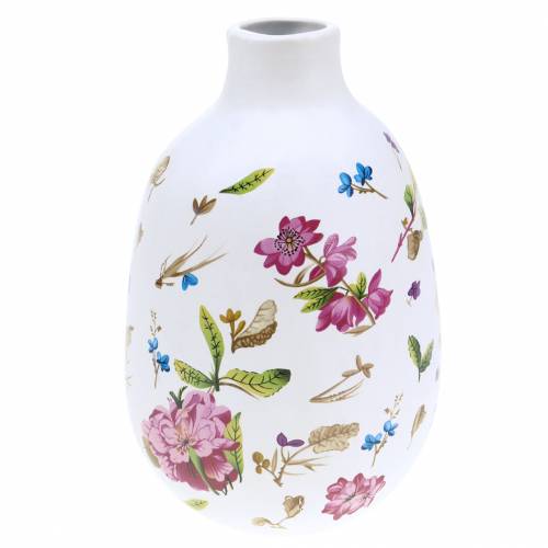 Decorative vase white floral Ø11cm H17.5cm