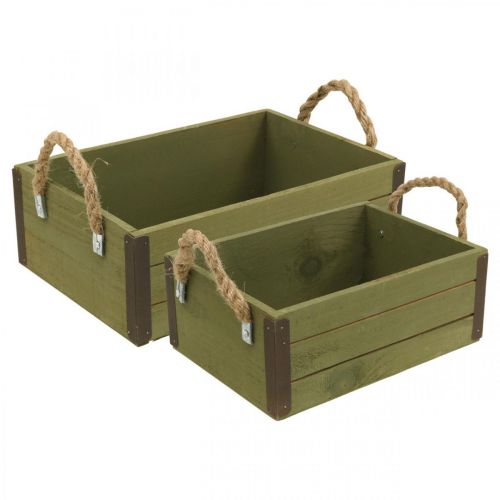 Product Vintage flower box wooden planter green L24/30cm set of 2