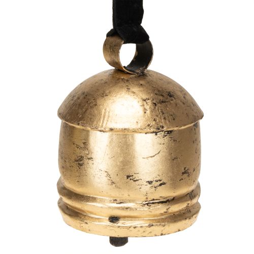 Vintage bell gold with black velvet ribbon H15cm