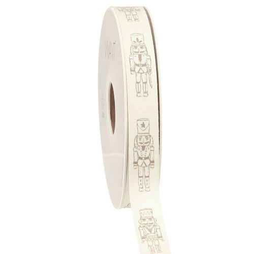 Product Vintage nutcracker decorative ribbon in cream for festive gift wrapping, width 15mm, length 20m