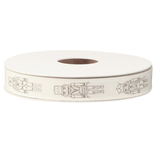Product Vintage nutcracker decorative ribbon in cream for festive gift wrapping, width 15mm, length 20m