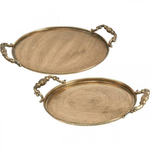 Floristik24 Vintage tray, decorative tray golden, candle tray H2cm Ø25/21cm set of 2