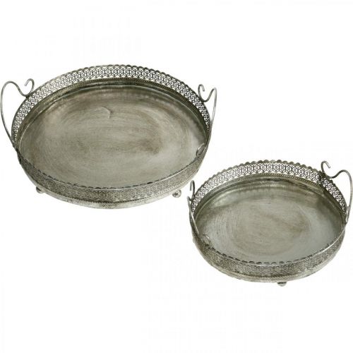 Product Vintage tray, decorative tray silver, candle tray H6cm Ø31/24cm set of 2