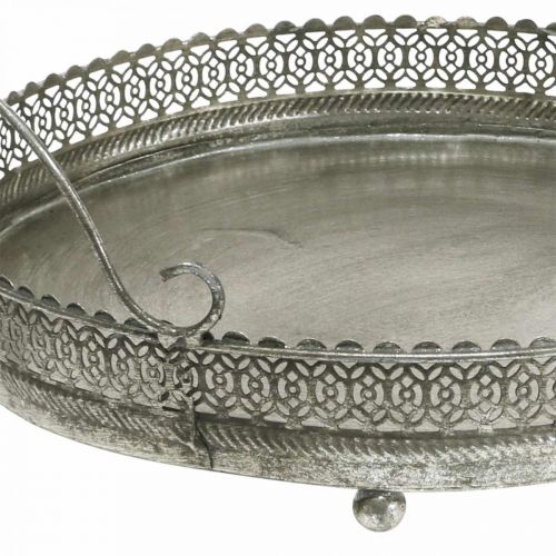 Product Vintage tray, decorative tray silver, candle tray H6cm Ø31/24cm set of 2