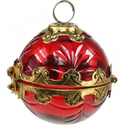 Product Vintage Christmas ball to open glass red golden Ø8cm set of 2
