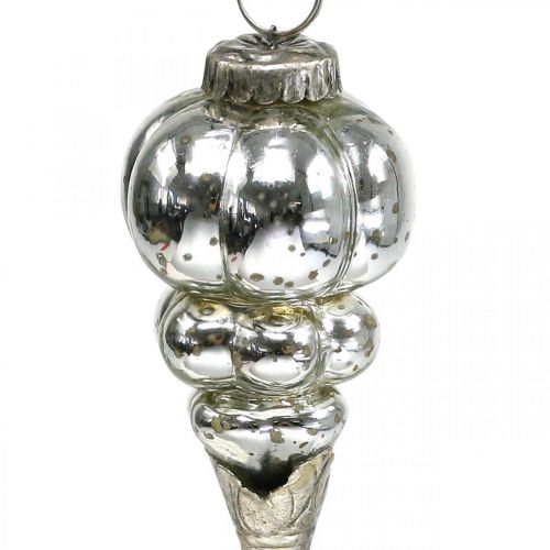 Product Vintage Christmas pendant glass drops silver 20cm 3pcs