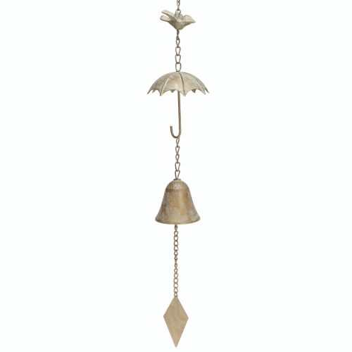 Vintage wind chime metal decoration with umbrella and bell 70cm