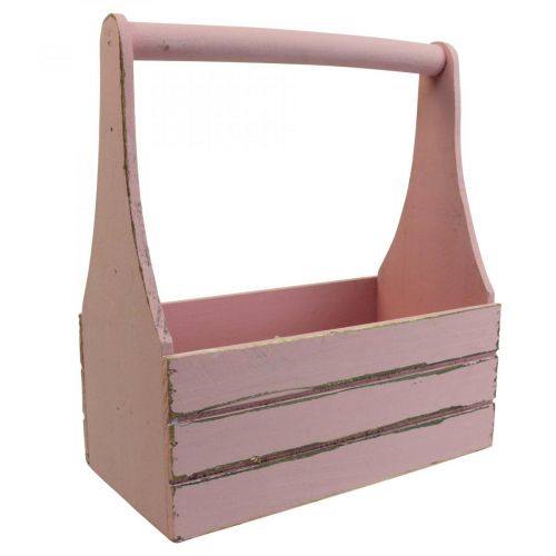 Vintage flower box wooden planter pink 28×14×31cm