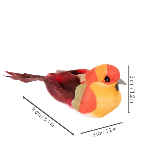 Product Artificial bird with wire for crafting, colorful decoration for any season, 8cm, 12 pieces