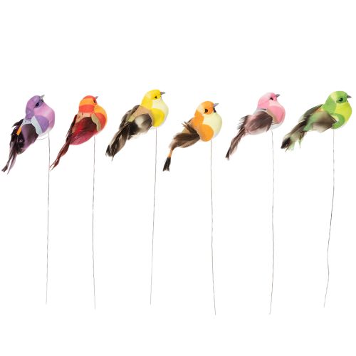 Product Artificial bird with wire for crafting, colorful decoration for any season, 8cm, 12 pieces