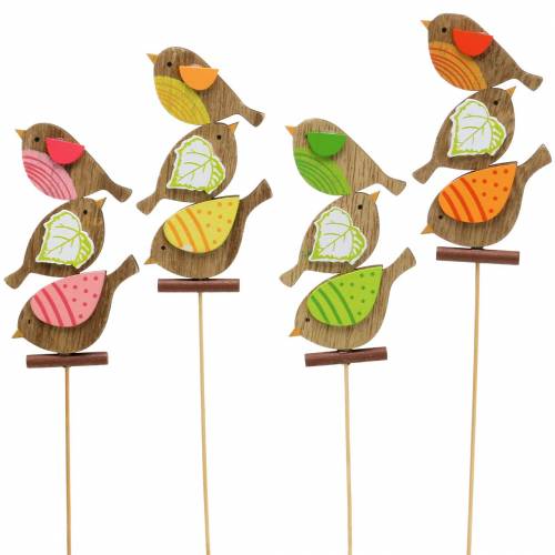 Product Spring decoration birds with stick wood sorted H10.5cm 12pcs