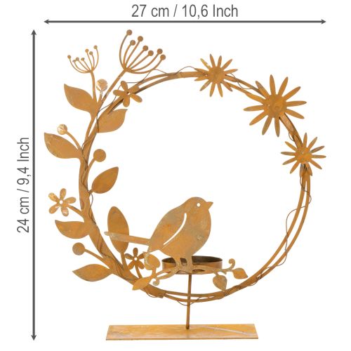 Bird decorative flower tealight holder rust look 24×27×6cm | Floristik24.co.uk