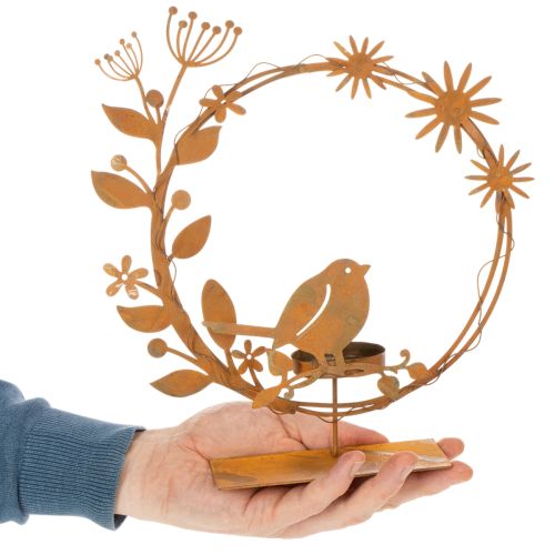 Bird decorative flower tealight holder rust look 24×27×6cm | Floristik24.co.uk