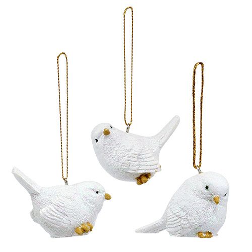 Floristik24 Bird white with mica 5cm 3pcs