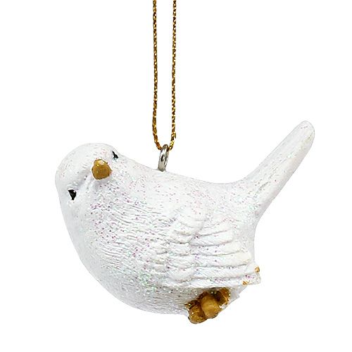 Floristik24 Bird white with mica 5cm 3pcs