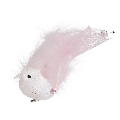 Floristik24 Bird on clip 14cm pink, mica 2pcs