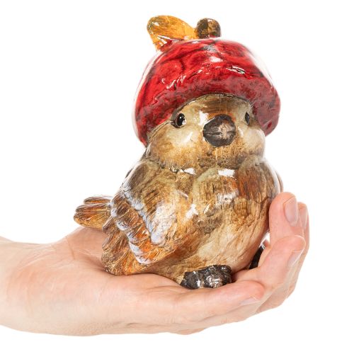 Ceramic Bird Figurine with Red Apple Hat for Autumn Decoration, 13cm | Floristik24.co.uk