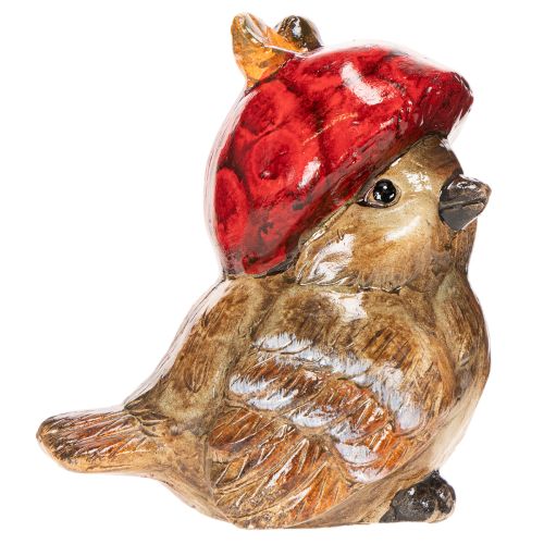 Ceramic Bird Figurine with Red Apple Hat for Autumn Decoration, 13cm | Floristik24.co.uk